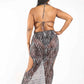 Printed Mesh Cutout Bikini And Cover Up Set