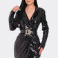 Pearl Belted Sequin Blazer Mini Dress