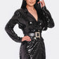 Pearl Belted Sequin Blazer Mini Dress