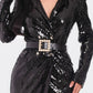Pearl Belted Sequin Blazer Mini Dress