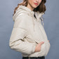 Pu Faux Leather Zipper Hooded Puffer Jacket