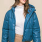 Pu Faux Leather Zipper Hooded Puffer Jacket