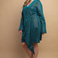 Metallic Wrap Dress With Split Cuff And Snap Buttons