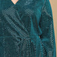 Metallic Wrap Dress With Split Cuff And Snap Buttons