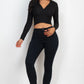 Ribbed Wrap Front Long Sleeve Top