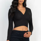 Ribbed Wrap Front Long Sleeve Top