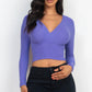 Ribbed Wrap Front Long Sleeve Top