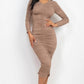 Ruched Long Sleeve Midi Dress