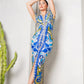 Deep V-neck Pleats Midi Dress